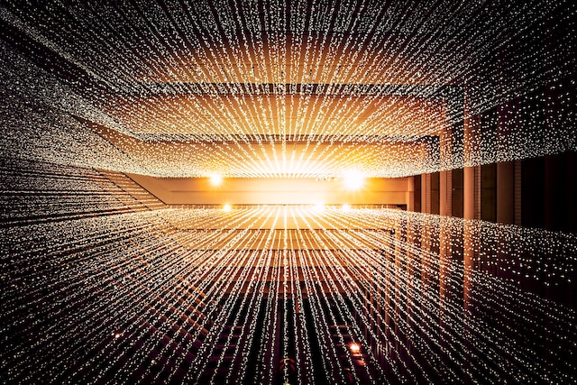 Abstract streams of digital light in a tunnel